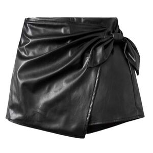 NWT Jason Wu Black Faux Leather Wrap Mini Skirt Size Small